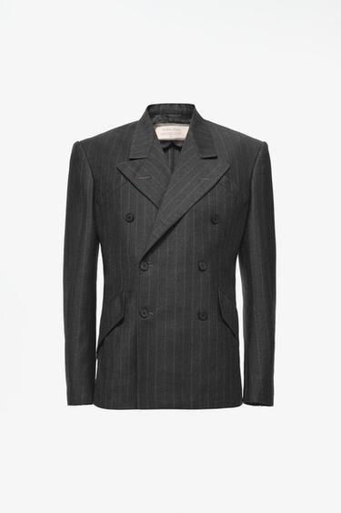 LIMITED EDITION 100% WOOL PINSTRIPE SUIT BLAZER — Dark green 1