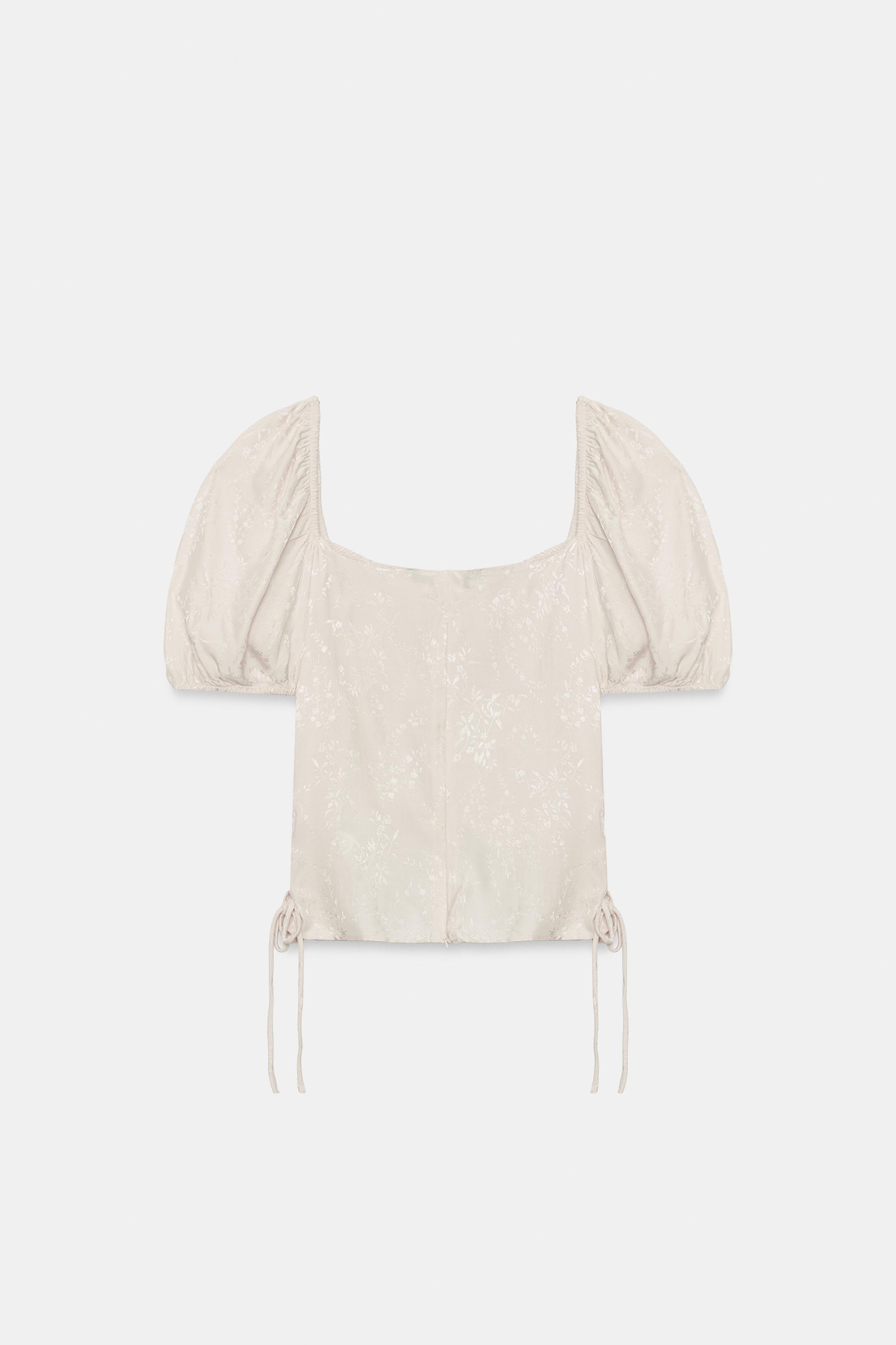 Женские рубашки Zara LACE-UP JACQUARD TOP — фото 5