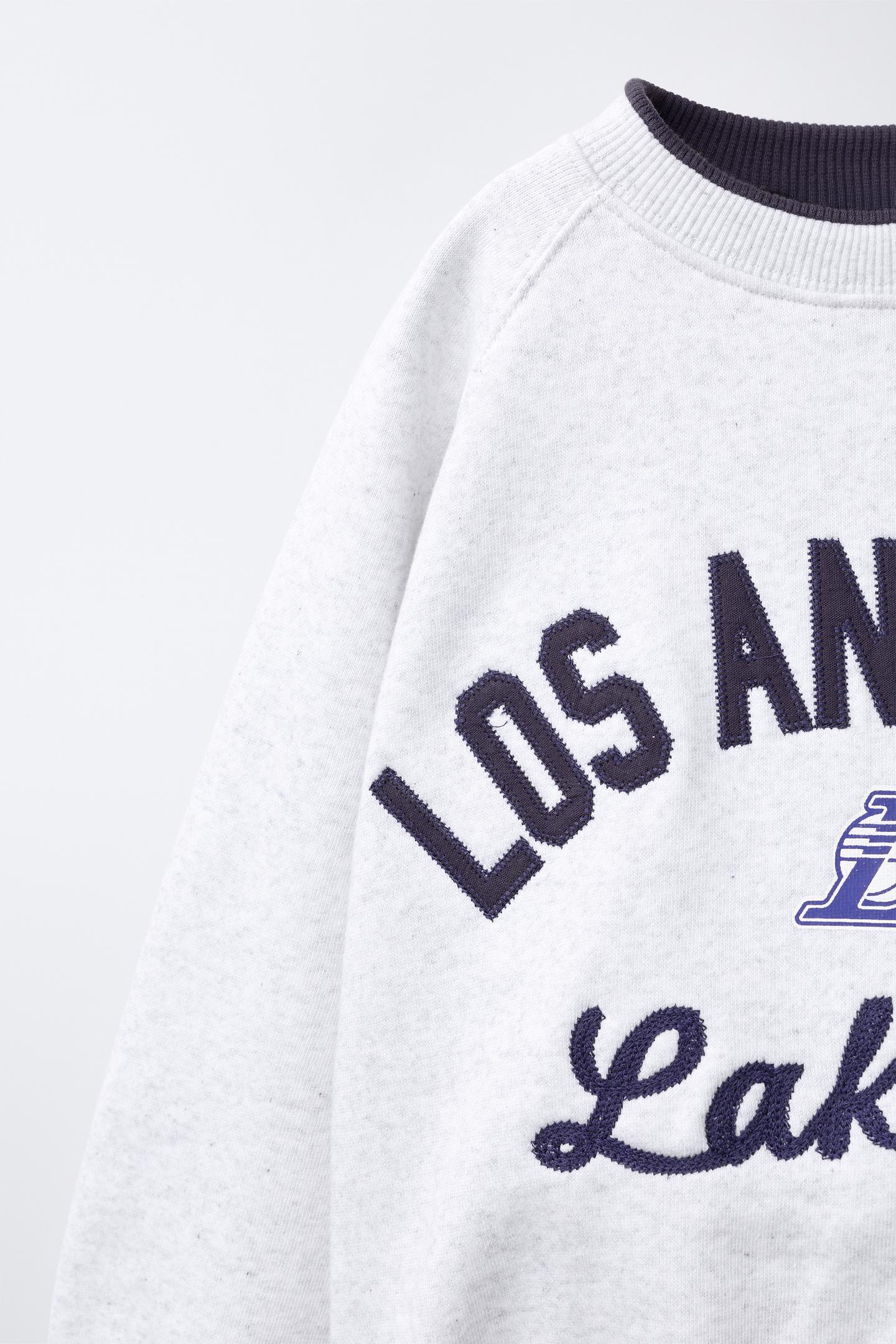 Детская толстовка Zara NBA - Los Angeles Lakers Embroidered, цвет: Серый меланжевый — фото 4