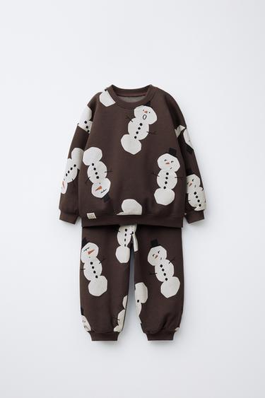 SNOWMEN PRINT JOGGING SET - Brown by Zara