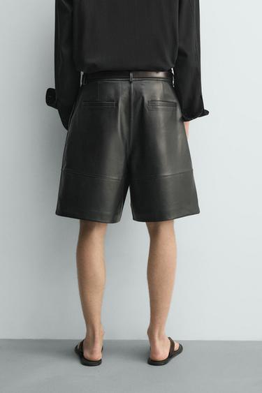 RELAXED FIT LEATHER BERMUDA SHORTS WITH PLEATS - Black by Zara - Image 2
