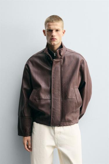 LEATHER EFFECT TEXTURED JACKET - Burgundy by Zara