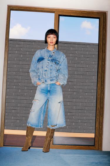 Zara ZW COLLECTION 交叉牛仔外套 - 水洗藍色