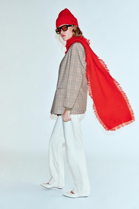 Zara FRINGED KNIT SCARF - Red - Image 0