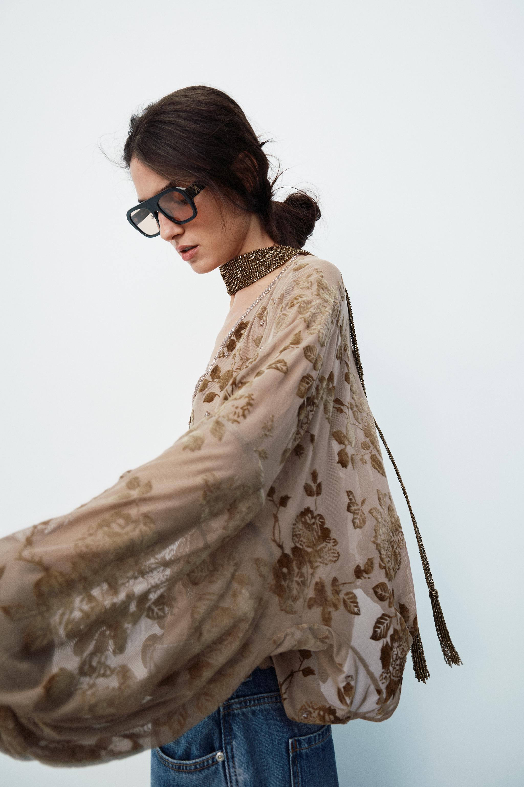 FLOCKED EMBROIDERED BLOUSE