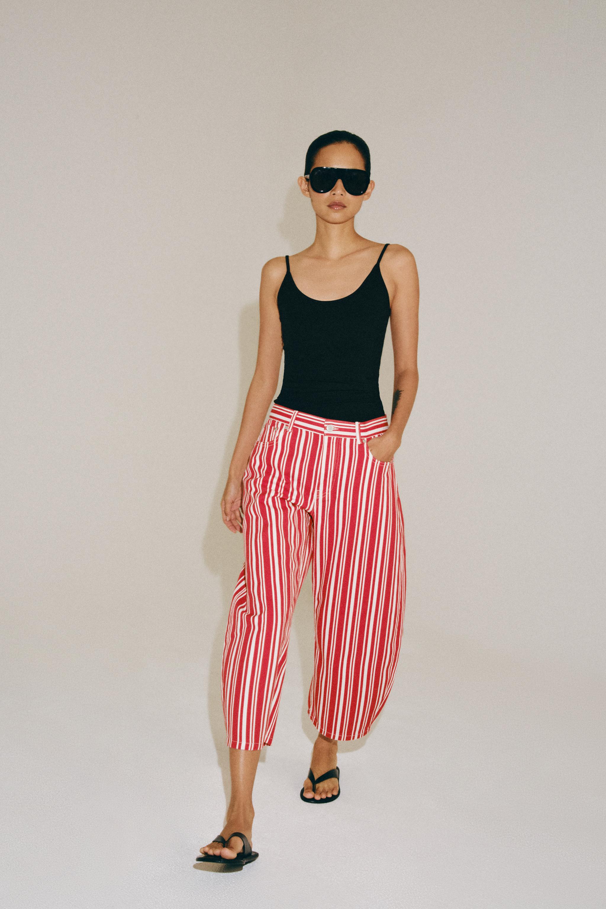 ZW COLLECTION STRIPED MID-RISE BALLOON CAPRI JEANS