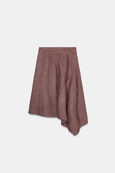 WASHED-EFFECT ASYMMETRIC SARONG SKIRT - Dark burgundy by Zara - Image 5