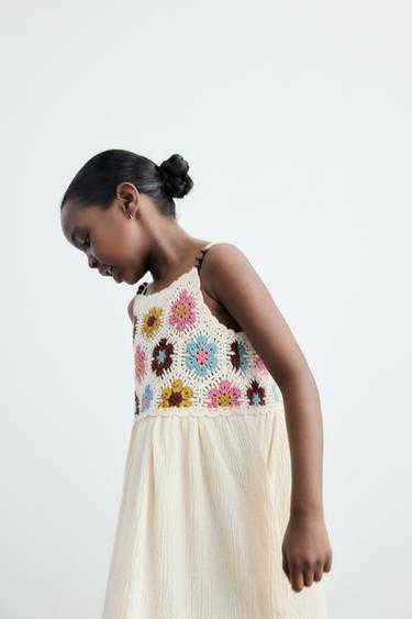 Zara CROCHET KNIT AND BEADED DRESS - Multicolored