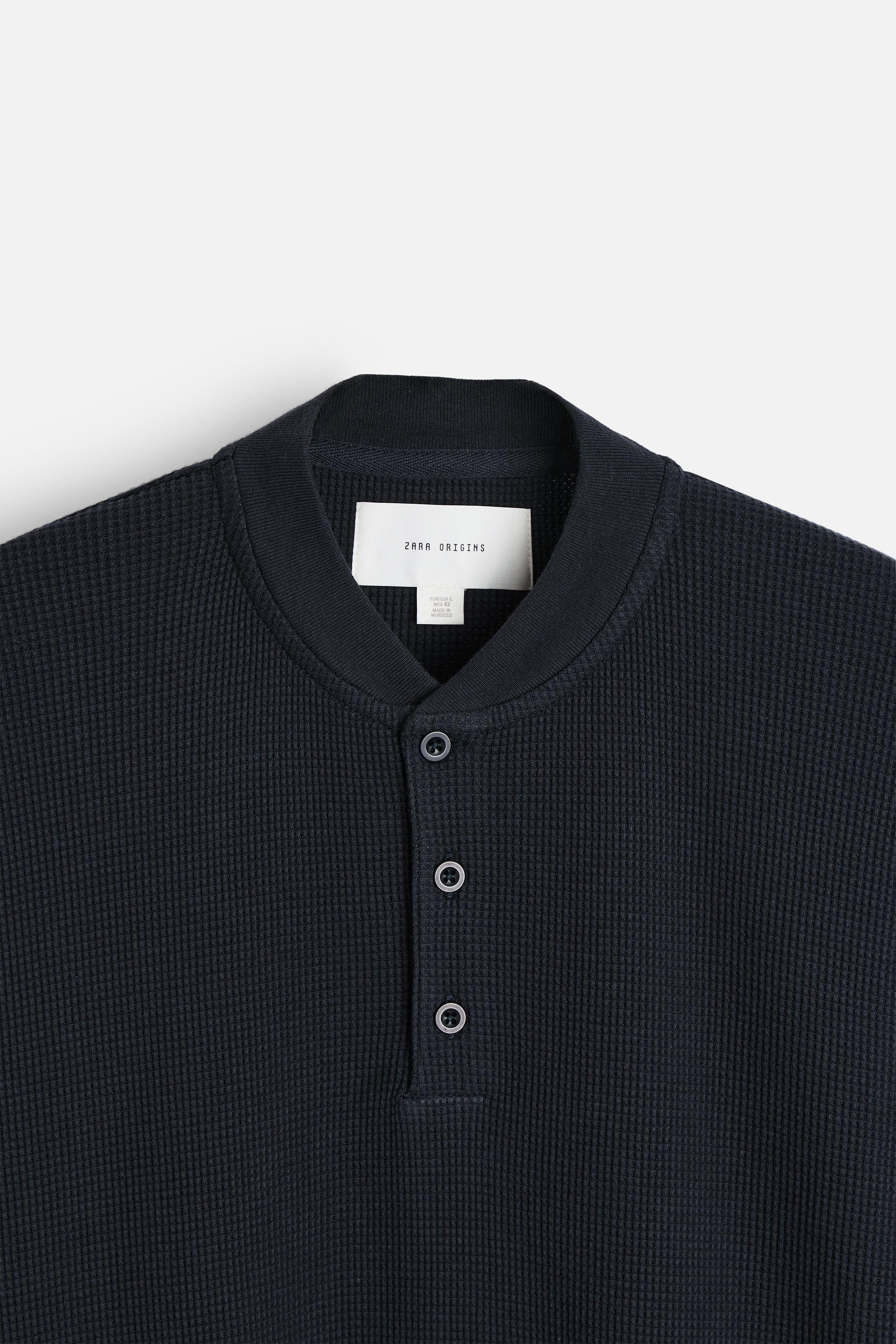 ボタンネック チェックTシャツ - ダークネイビーブルー | ZARA