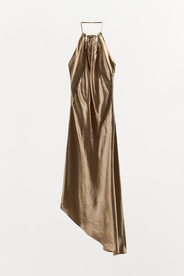CRINKLE-EFFECT HALTER DRESS - Golden by Zara - Image 3