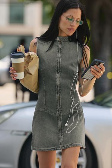 Zara TRF 牛仔拉鍊洋裝 - 藍色