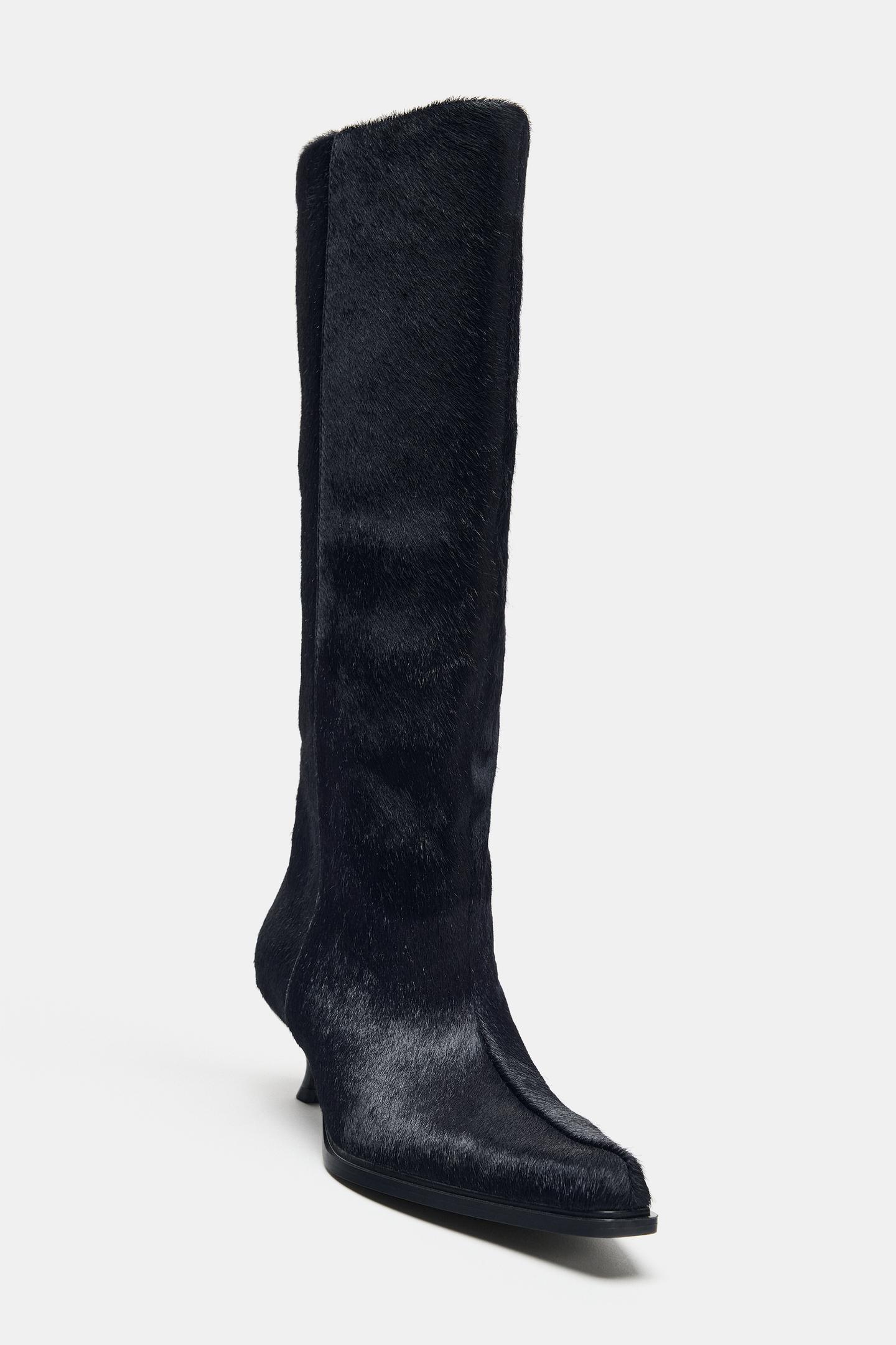 Женские ботинки Zara Textured Leather Kitten, цвет: Тёмный синий — фото 5