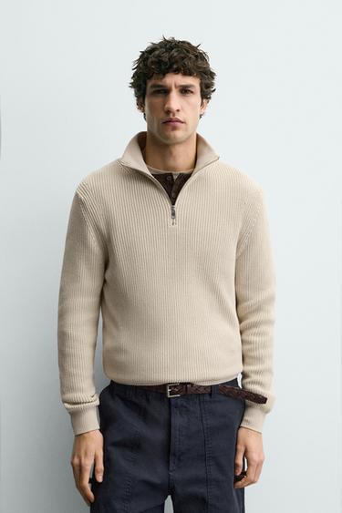 PURL KNIT QUARTER-ZIP JUMPER - Mid-ecru by Zara