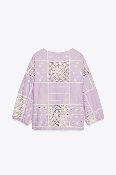 CONTRAST CROCHET SHIRT - Lilac / White by Zara - Image 5