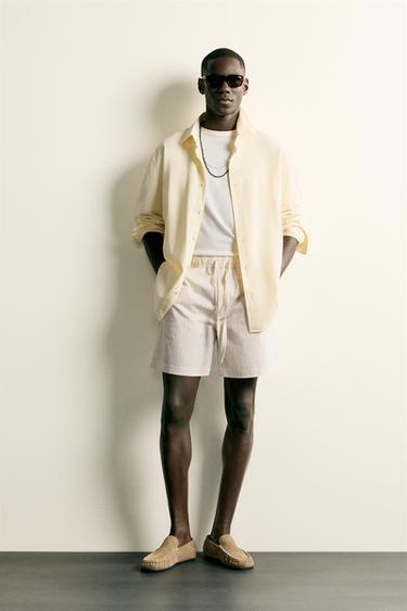 Zara STRIPED RELAXED FIT SHORTS - Oyster-white