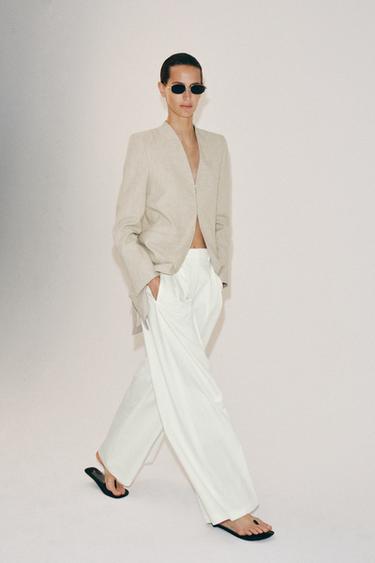 BLAZER LONGUE À RAYURES ZW COLLECTION - Sable / Chiné de Zara - Image 3