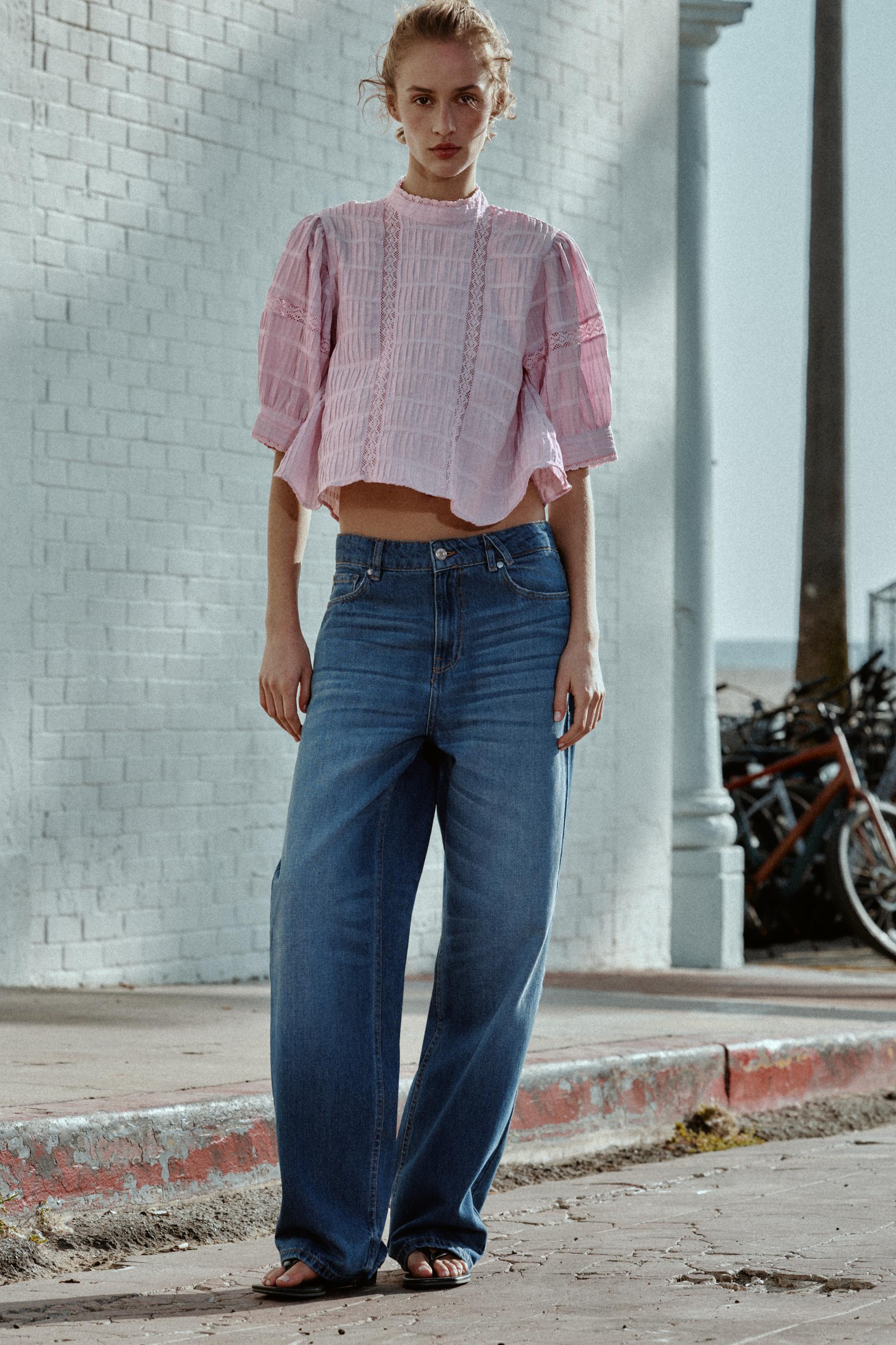 BALLOON SLEEVE LACE TRIM SHIRT