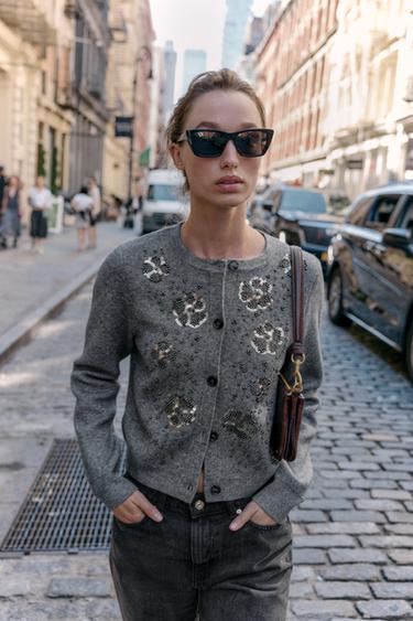 BEADED KNIT CARDIGAN - Grey marl by Zara - Image 2