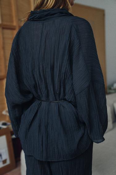 SEMI-SHEER CRINKLE EFFECT JACKET - Navy blue by Zara - Image 3