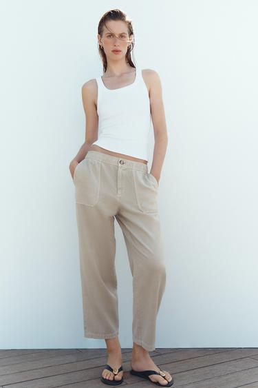 ELASTIC WAIST TROUSERS - Beige by Zara