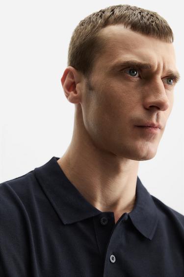 WASHED TEXTURED PIQUÉ POLO SHIRT - Navy blue by Zara - Image 4