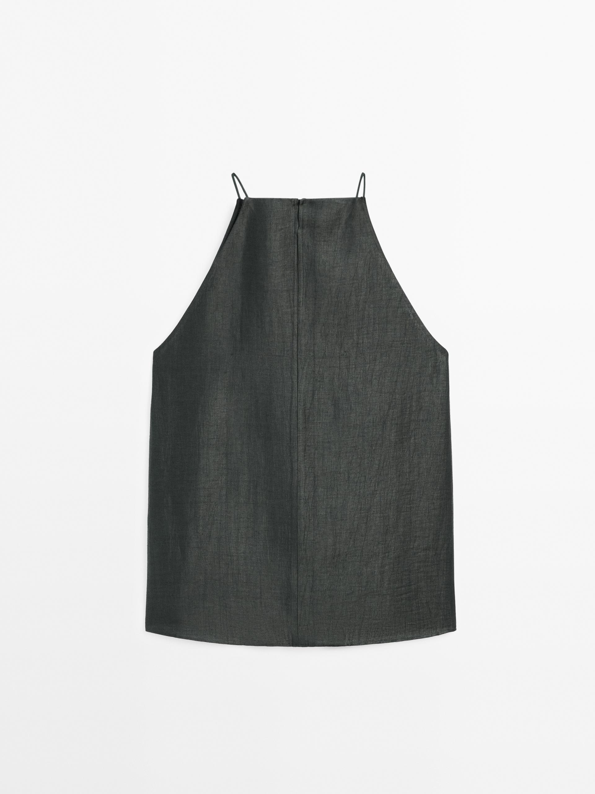 Zara HOOK AND EYE LINEN BLEND HALTER TOP