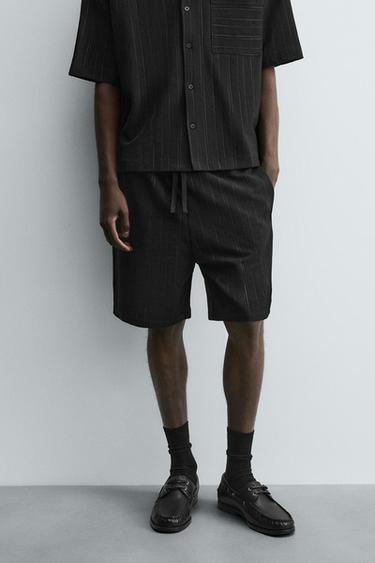 STRIPED RELAXED FIT BERMUDA SHORTS - Black by Zara