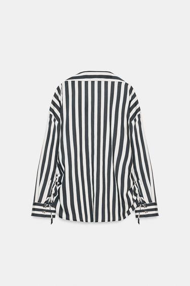 CHEMISE À RAYURES AVEC CORDONS LATÉRAUX - Écru / Noir de Zara - Image 8