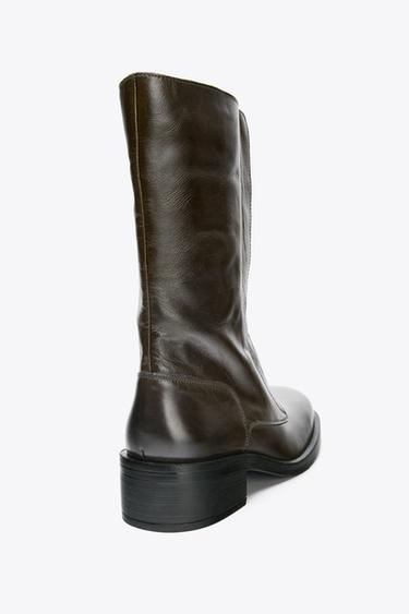 LEDERSTIEFELETTE MIT SCHNÜRUNG - Khakigrün von Zara