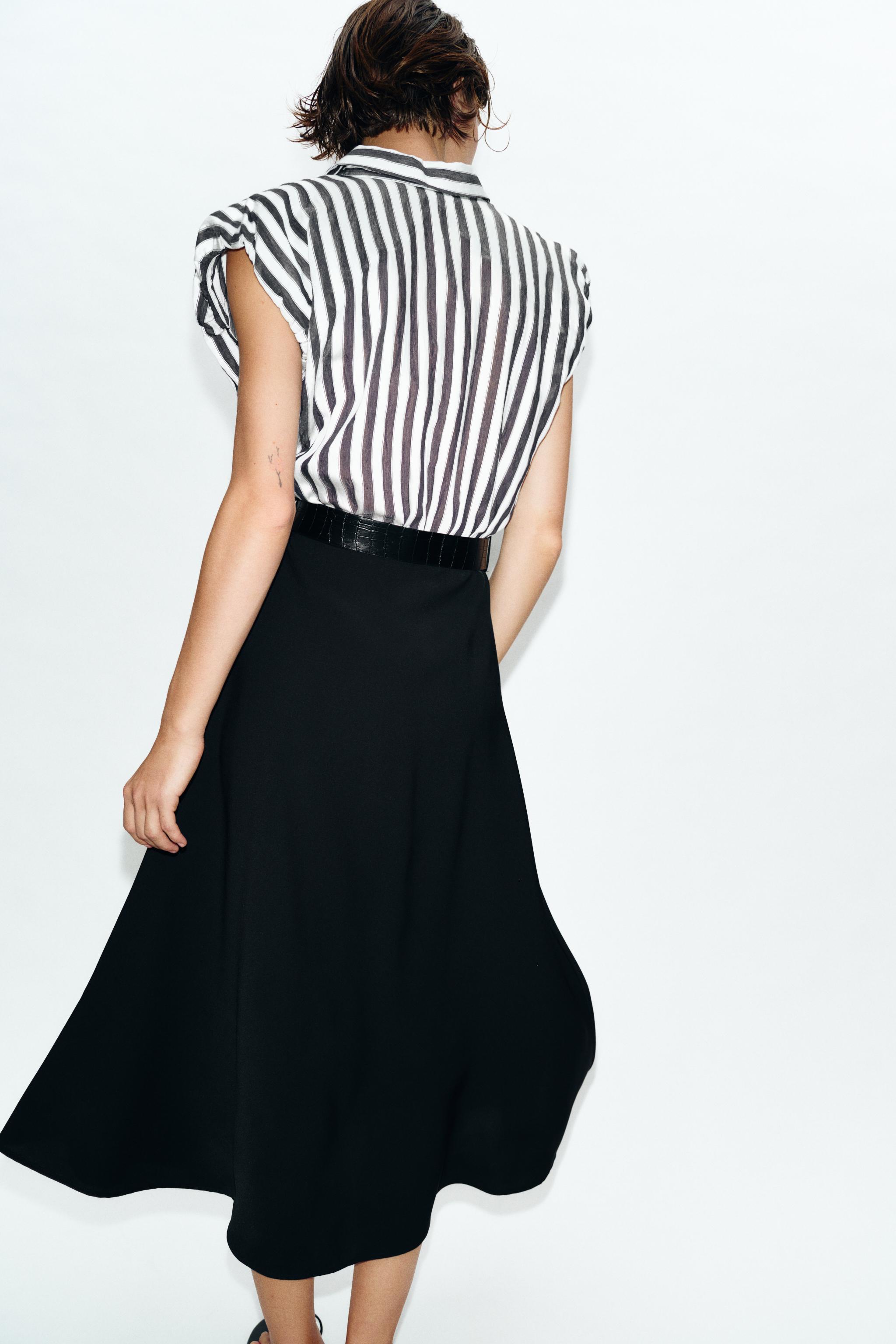 COMBINED STRIPED BELTED MIDI DRESS - Ecru / Black | ZARA United States