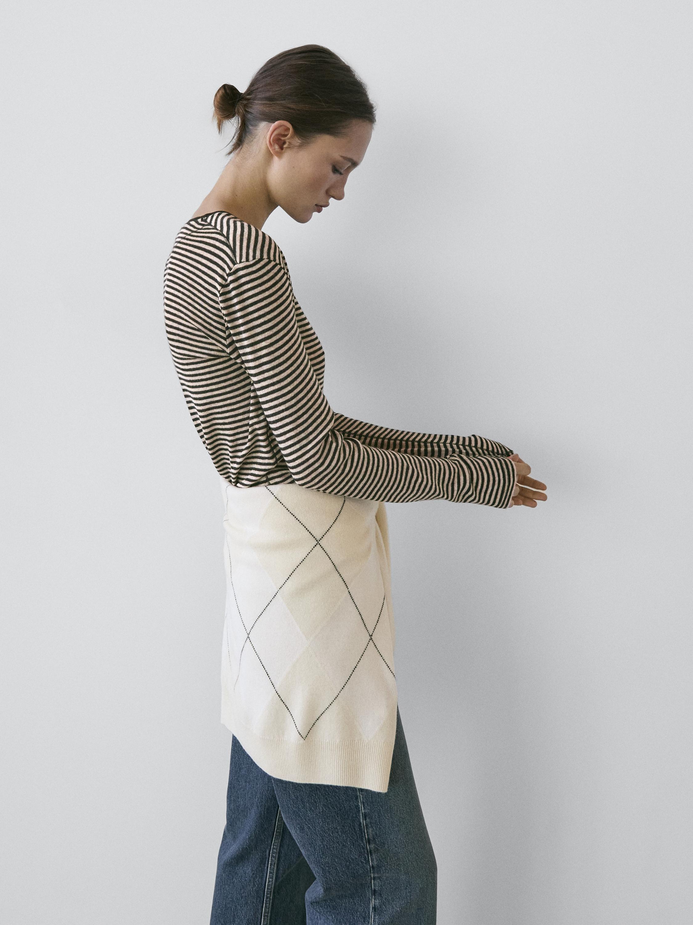 Cotton blend striped long sleeve T-shirt