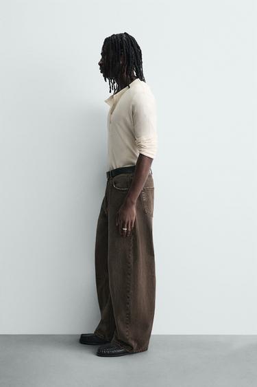 PANTALON BARREL FIT DÉLAVÉ - Marron de Zara - Image 3