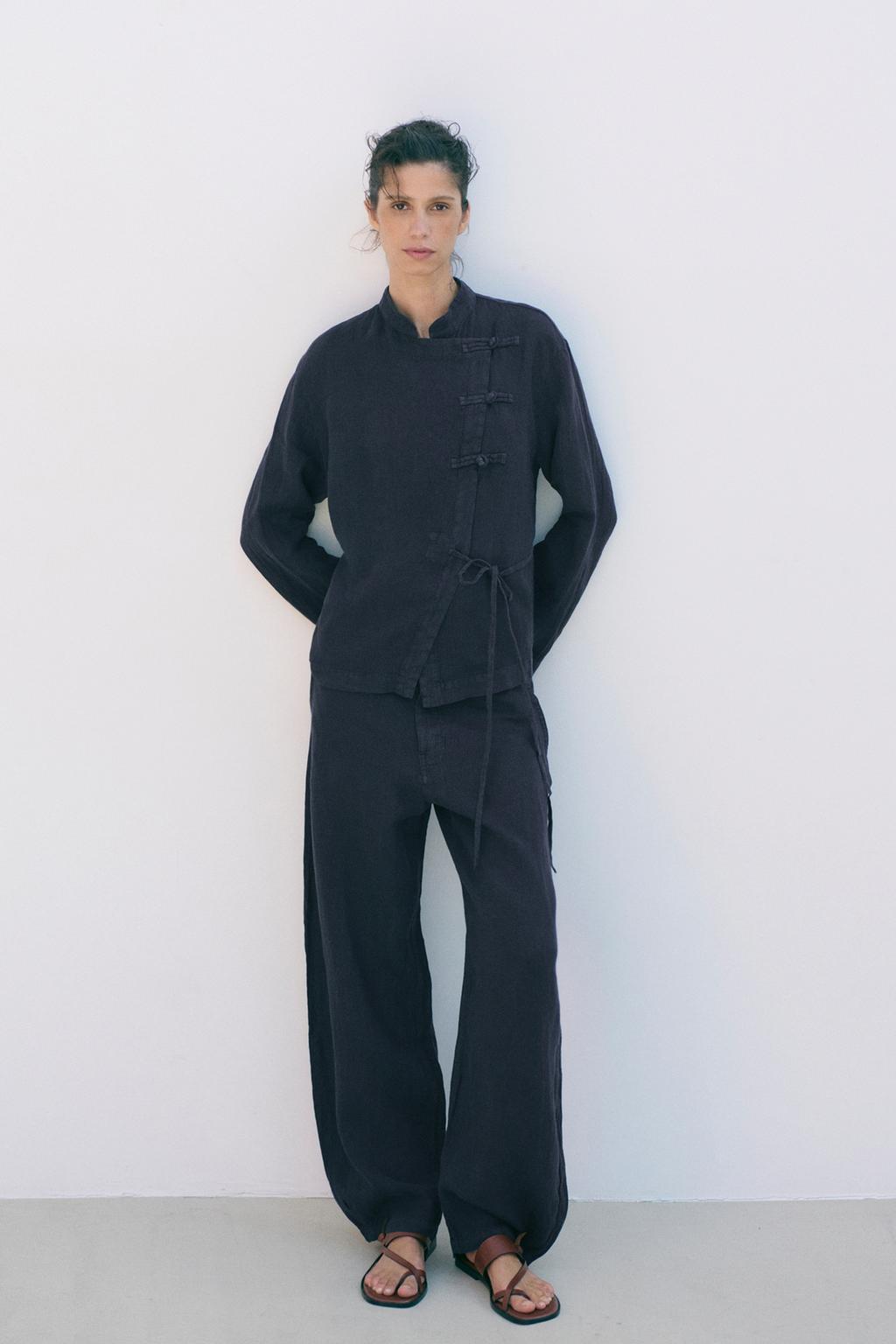 ZW COLLECTION 100% LINEN BARREL TROUSERS