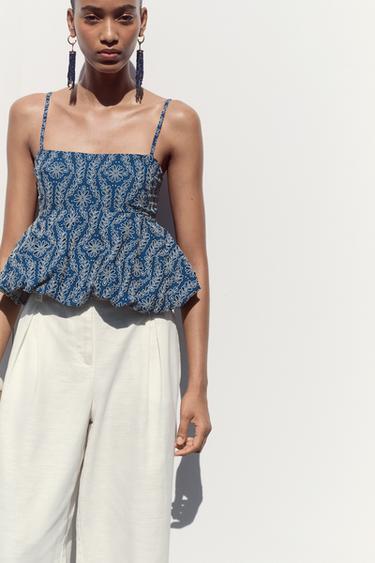 TOP WITH RUBBERISED CUTWORK EMBROIDERY - Navy / White by Zara - Image 5