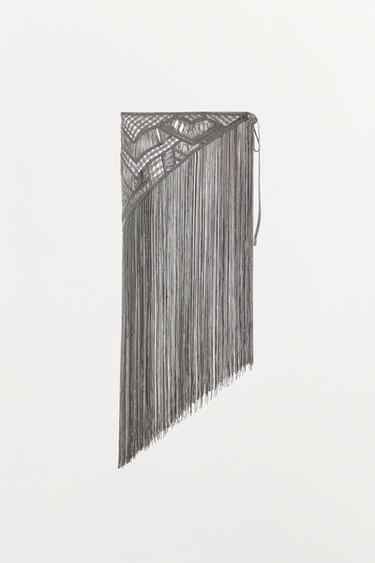 Zara FRINGED MULTIPOSITION CROCHET SCARF - Gray