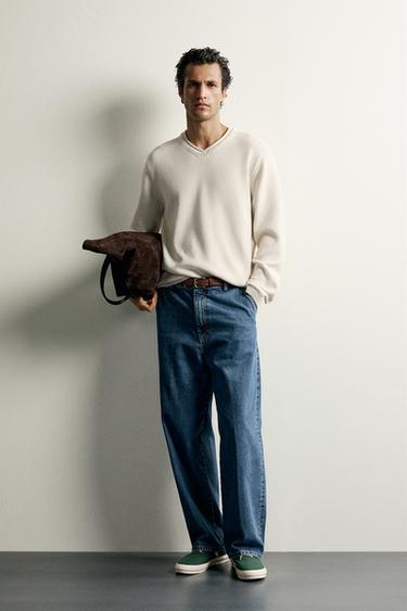 V-NECK REGULAR FIT JUMPER - Bone by Zara - Image 0