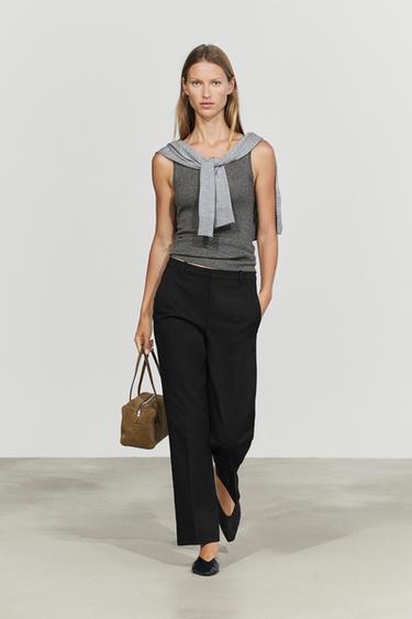 Zara Straight stretch trousers - Black - Image 0