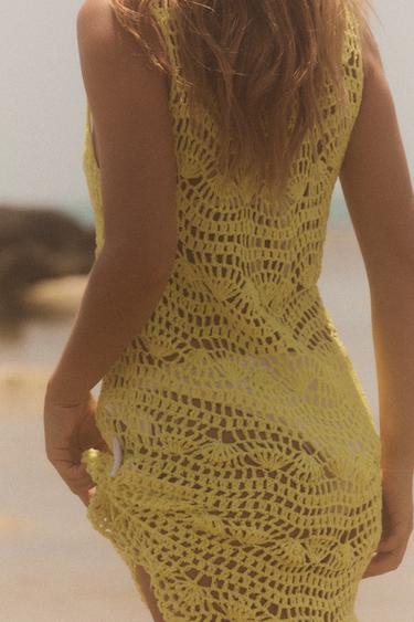 ROBE COURTE EN MAILLE OUVERTE - Jaune de Zara - Image 3