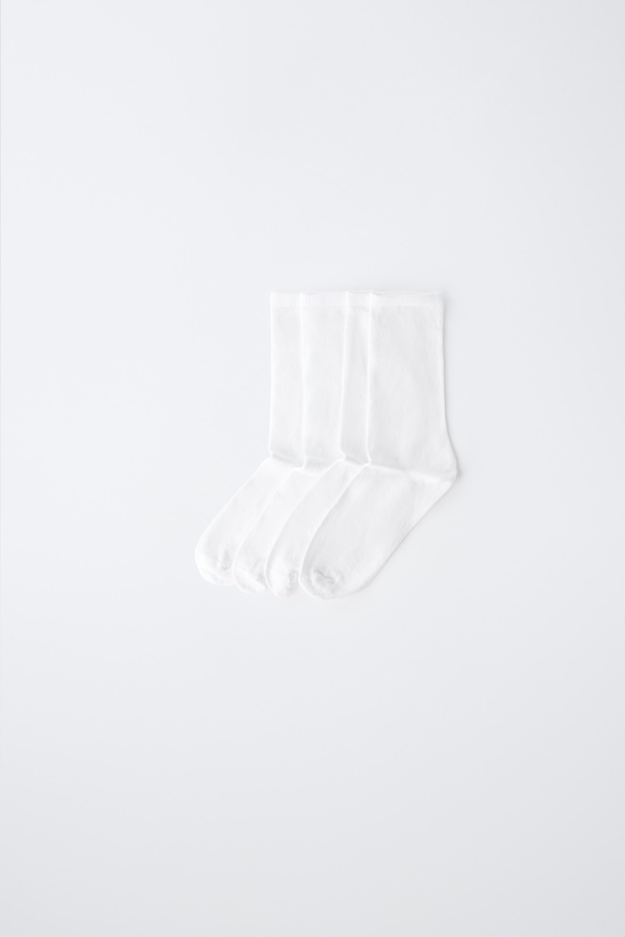 FOUR-PACK SOLID MID-CALF SOCKS — White