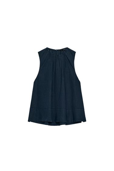 ZW COLLECTION LINEN BLEND TOP - Navy blue by Zara