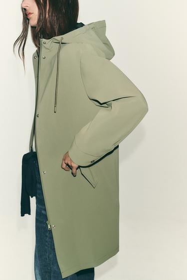 Zara HOODED RUBBERIZED JACKET - Khaki