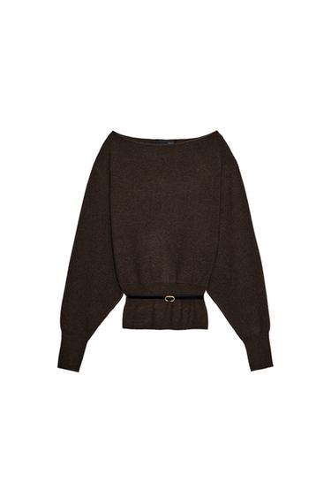 PLAIN KNIT JUMPER WITH BELT - Chocolate by Zara