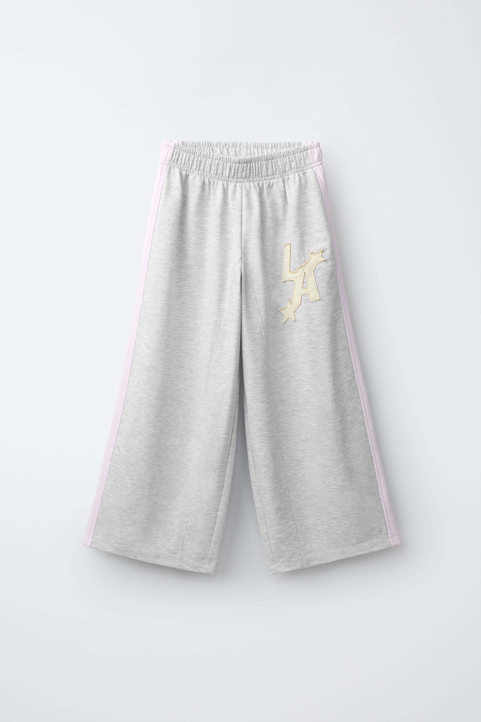 WIDE-LEG FLEECE PANTS WITH PATCH — Gray marl