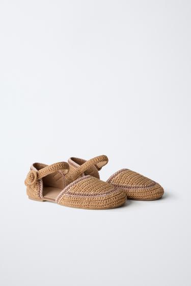 CROCHET HEEL BALLERINAS - Brown by Zara - Image 1