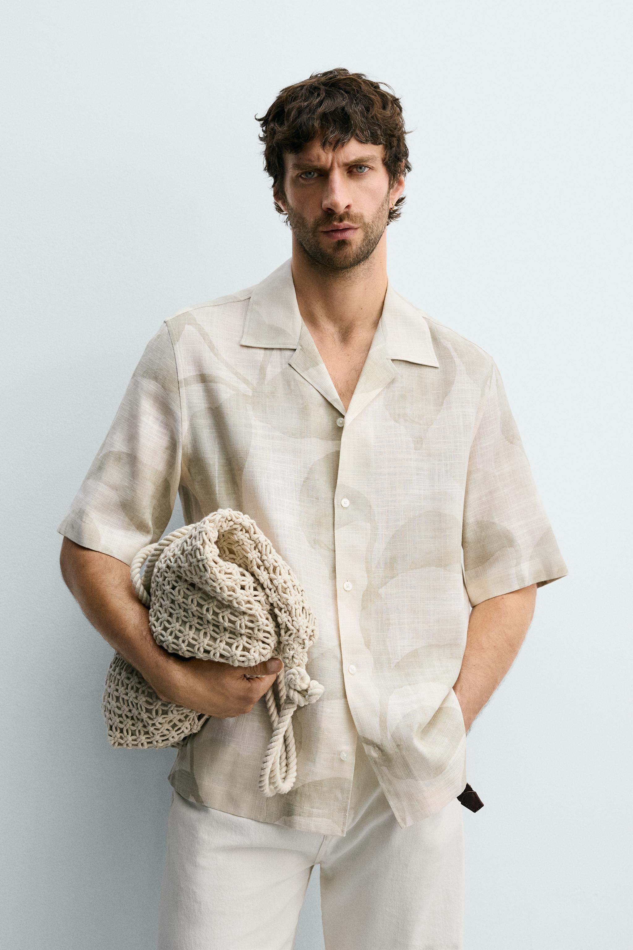 ABSTRACT PRINT FLOWING SHIRT — Sand