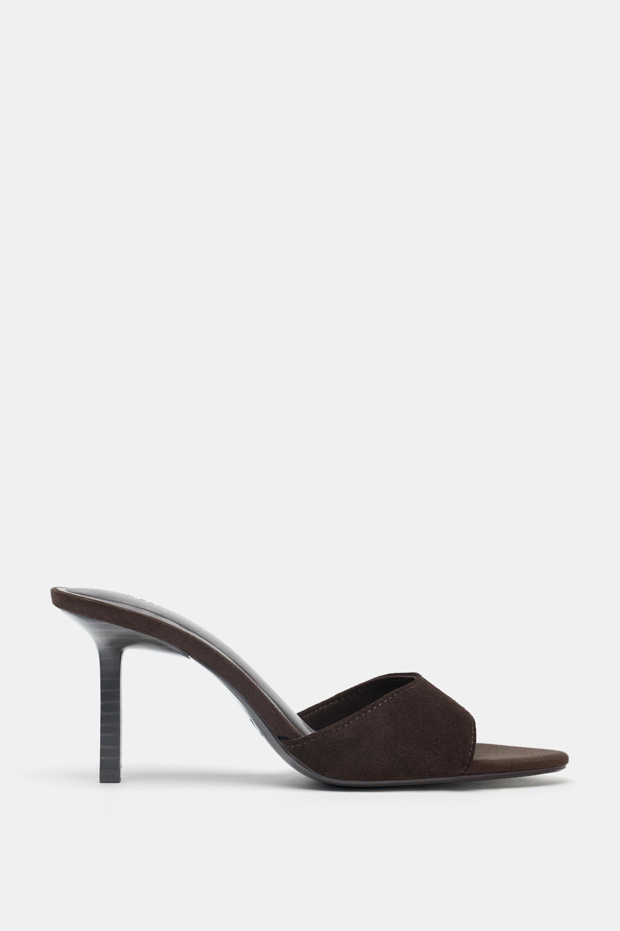 SPLIT LEATHER HEELED SANDALS - Chocolate | ZARA United States