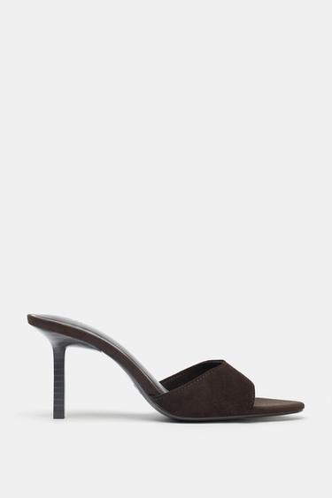 SPLIT SUEDE HIGH-HEEL SANDALS - Chocolate by Zara