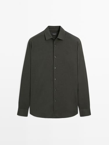 Chemise slim chinée en twill - Vert foncé de Zara