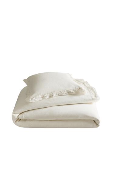 COLCHA ALGODÓN VOLANTE BORDADO - Crudo de Zara