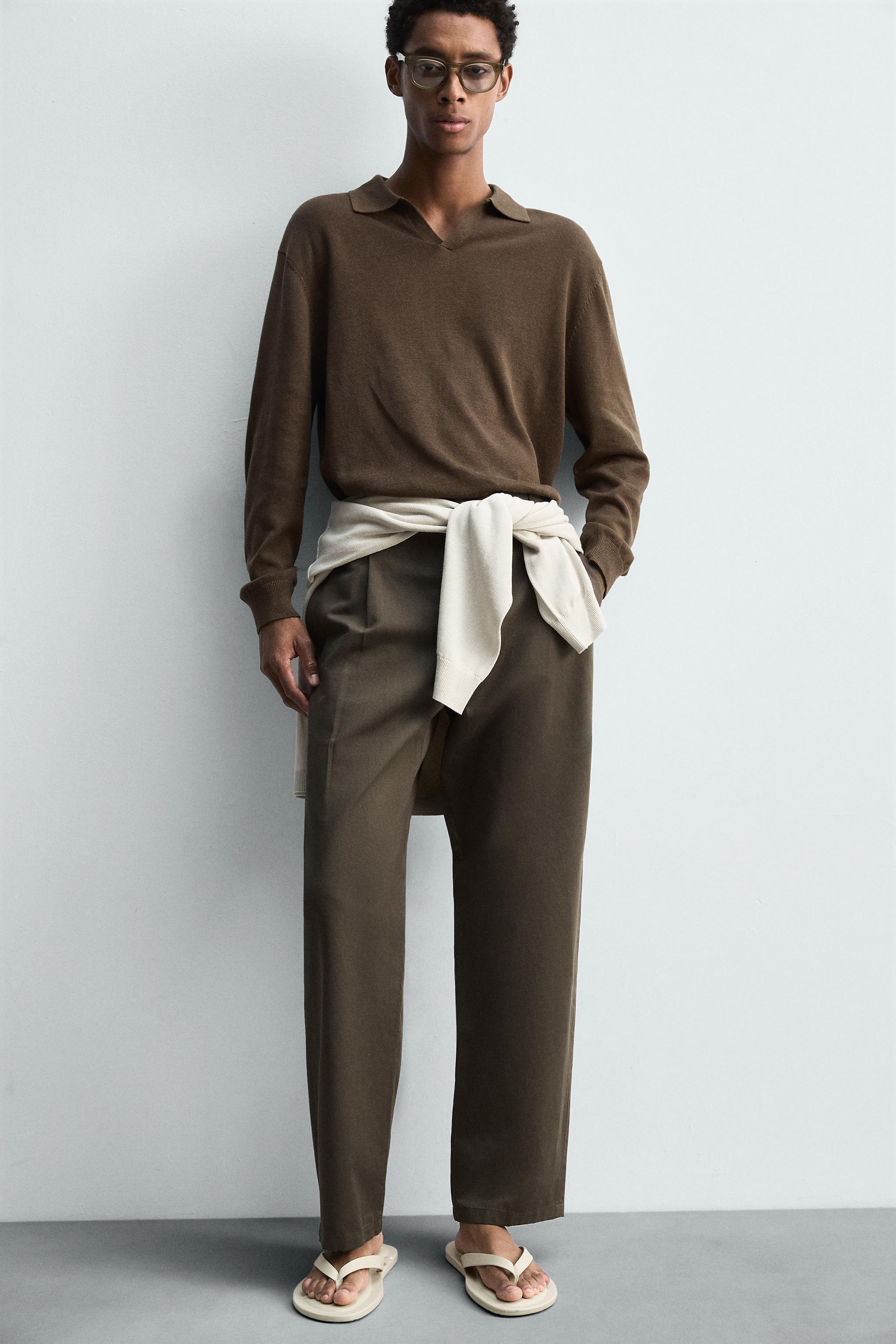 COTTON - LINEN PLEATED PANTS - Black / Brown | ZARA United States